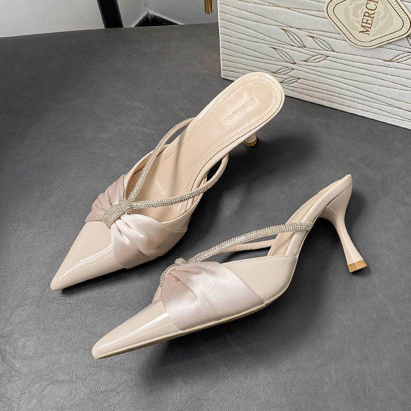 Satin pointed rhinestone high-heeled sandals 829637430849 - COCOMELODY